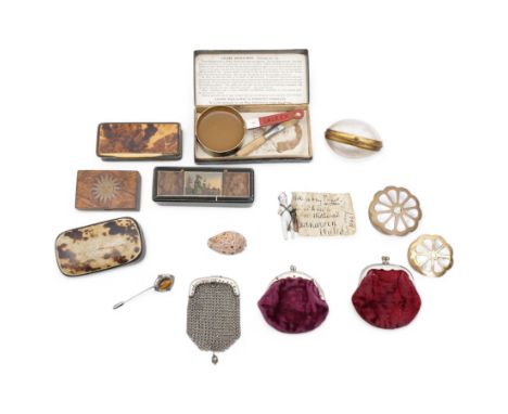 Victorian coin purses, including chatelaine example; together with various Victorian and Edwardian trinket and bijouterie box