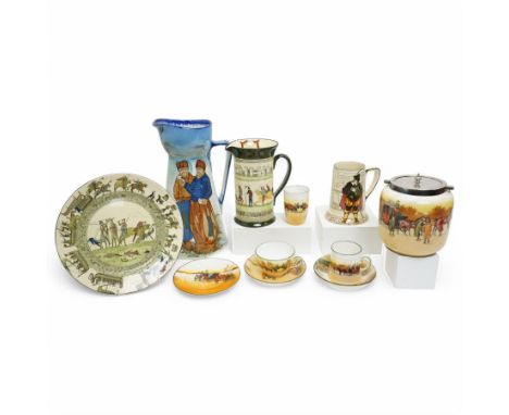 Royal Doulton series ware, comprising Dutch Ruysdael `Two Men Discussing A Letter' pitcher, H33.5cm, Bayeux Tapestry plate an