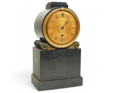 Benjamin Vulliamy of London- a small Regency 8-day ormolu and black marble mantle timepiece c1820, circular movement with a d