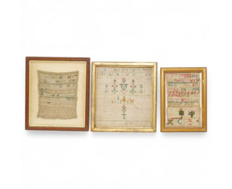 Early 19th century alphabet sampler by Sarah Beetham, with verse 'Sarah Beetham worked thif sampler in the 9 year of her age'
