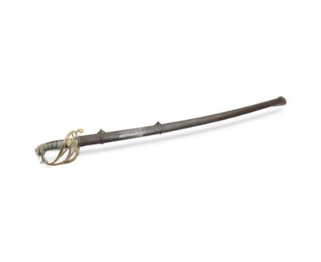  William IV British Infantry sword, the pipe back blade with traces of etching, hinged guard and wire wound shagreen grip and