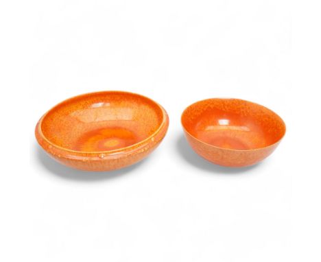 Two Pilkington Royal Lancastrian mottled orange bowls, largest D26cm