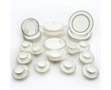 Wedgwood Vera Wang 'Lace Platinum' tea and dinner wares, comprising eight teacups, eight saucers, milk jug, twin handled suga