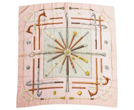 Hermes 'Cannes et Pommeaux' silk scarf in pink and grey colourway, designed by Francoise De La Perriere, 90cm x 87cm Conditio