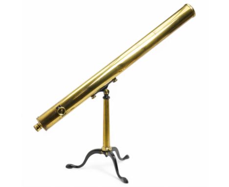 Late 19th/Early 20th century brass telescope by Broadhurst Clarkson & Co, London  with tripod stand in original box L100cm
