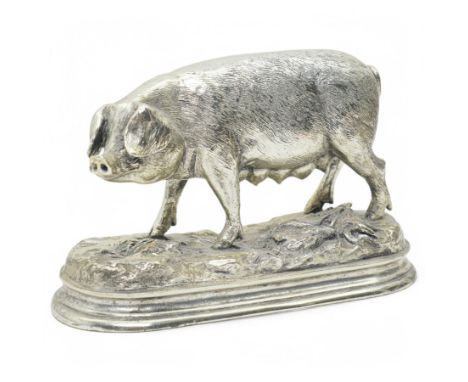 Silvered model of a pig, after Pierre Jules Mene, W21cm