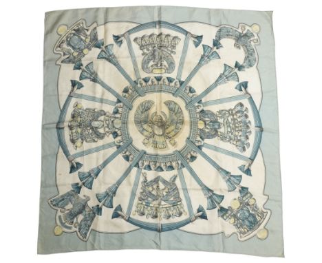 Hermes 'Egypte' silk scarf in blue and grey colourway, designed by Cathy Latham, 86cm x 90cm Condition Report:Some scattered 