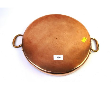 Antique copper two handled skillet/pan lid, diameter 31 cm