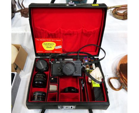 Yashica FR camera in case and lens, 28 mm, 55 mm etc and accessories