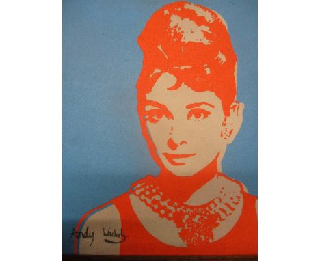 After Andy Warhol - a portrait of Audrey Hepburn, faux signature to lower left, produced by/for Canvas Opinion with print num