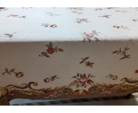 A large cream ground Aubusson carpet with embroidered pink roses and a green border of foliage and roses, 180cm x 290cmLocati