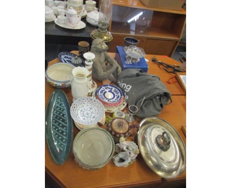 A mixed lot of ceramics to include a James Steiff & Sons stoneware tumbler, together with a mixed lot of silver plated flatwa