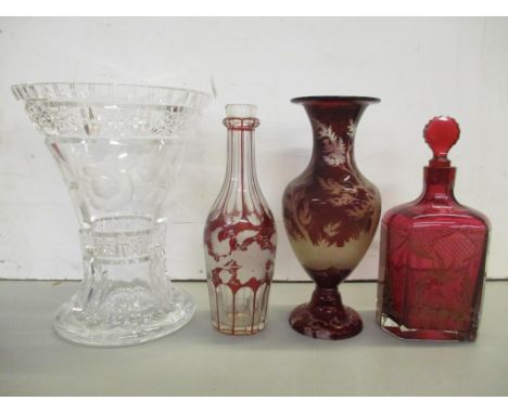Mixed glassware to include a Bohemian etched ruby glass vaseLocation:LWB 