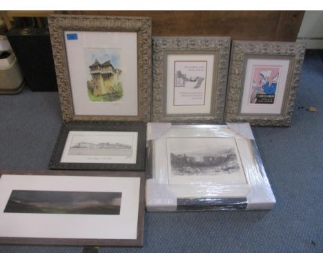 Kim Edwards - Hellish Weather somewhere in the Howgills, watercolour, 8cm x 37cm, in a glazed frame, along with a group of va