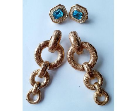 Christian Dior and Givenchy earrings-A pair of vintage 1980's Christian Dior gold tone and white paste stone clip on earrings