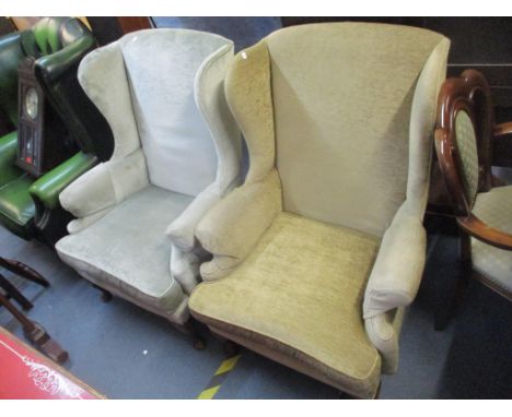 Two mid 20th century wingback armchairs on short cabriole feet together with mixed furniture to include an early 20th century