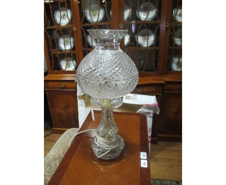 A HOBNAIL CUT TABLE LAMP with shade 52cm high