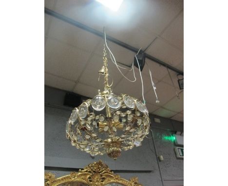 A SCIOLARI BRASS AND GLASS PENDANT LIGHT 111cm drop