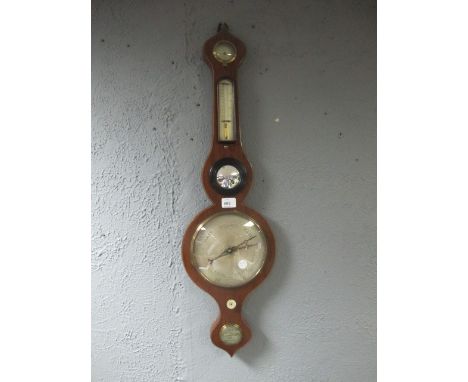 A GEORGIAN MAHOGANY BANJO BAROMETER with silvered dials inscribed "P Fringle Cork" 82cm high