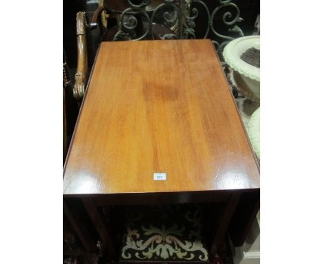 A MAHOGANY DROP LEAF TABLE 19th Century the rectangular hinged top above a plain apron on square moulded legs 77cm (h) x 180c