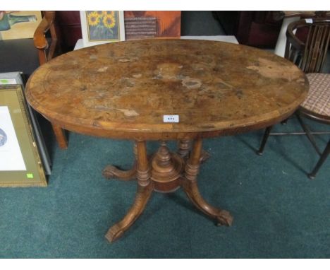 AN EDWARDIAN MAHOGANY POD TABLE the oval moulded top raised on ring turned supports with splayed legs 71cm (h) x 90cm (w) x 5