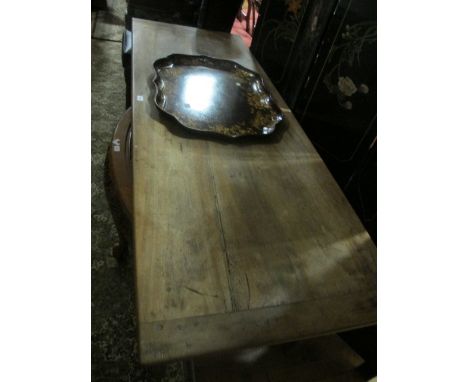 A GOOD FRUITWOOD BREAKFAST TABLE of rectangular form the shaped moulded top with frieze drawer raised on square moulded legs 