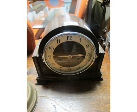 A c.1950 OAK CASE MANTLE CLOCK of rectangular arched outline