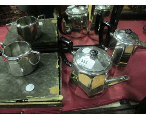 FOUR PIECE PLATED TEA AND COFFEE SERVICE together with a set of twelve piece fish set in case