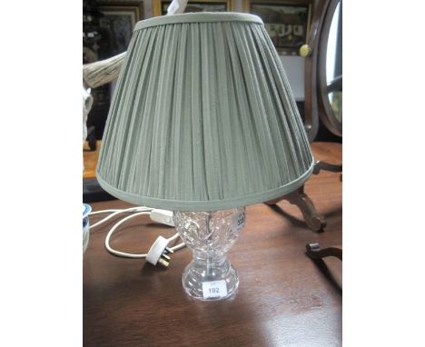 A CAVAN CRYSTAL TABLE LAMP of baluster form with pleated shade 40cm high