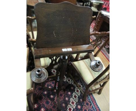 A BEECHWOOD MUSIC STAND with candle sconces raised on tripod support 133cm (h) x 51cm (w) x 11cm (d)