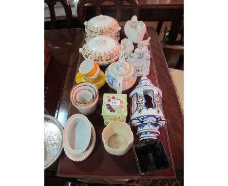 A COLLECTION OF CHINA to include a lidded jar, vegetable tureens, wall light etc