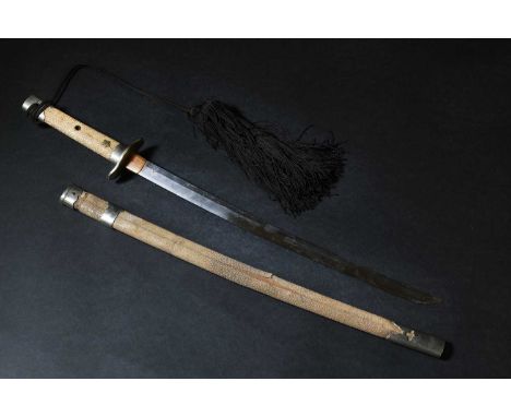 A Japanese wakizashi, Edo or Meiji, 19th century, with a same (shagreen) saya (scabbard), the tsuka (handle) with a flower fo