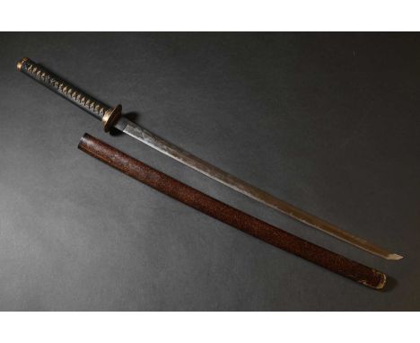 A Japanese katana, Edo or Meiji period, 19th century, the tsuka (handle) wrapped in a black ito (braid), with a bow and arrow