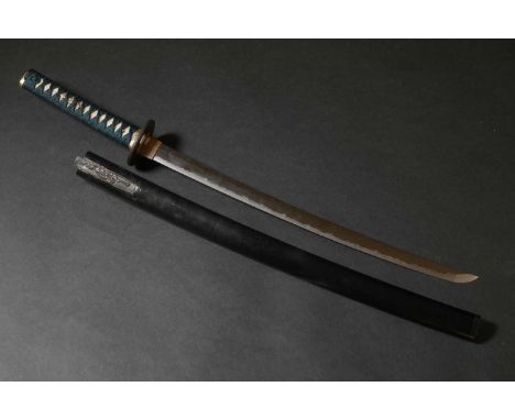 A Japanese wakizashi, Edo or Meiji, 19th century, the black lacquer saya (scabbard) with a signed kazuka, the handle decorate