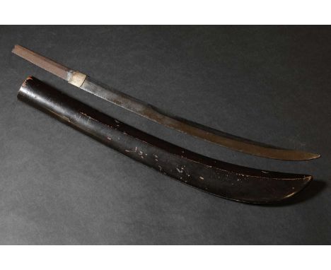 A Japanese naginata,Edo or Meiji, 19th century, with a curved blade and signed tang, in a black lacquer saya (scabbard),blade