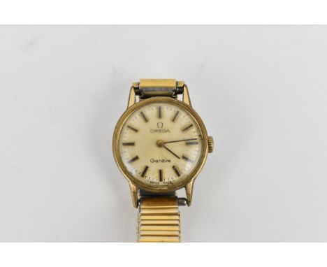 A 1972 gold plated ladies Omega Geneve manual wind wristwatch, having baton hour markers and Omega crown, the unsigned moveme