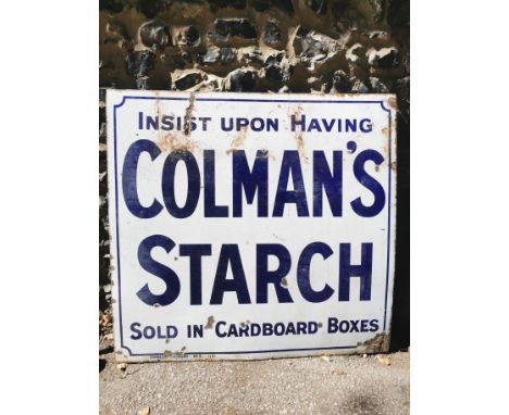 A vintage 'Insist Upon Having Colman's Starch Sold in Carboard Boxes' advertising enamel sign, 92 cm x 96 cm 