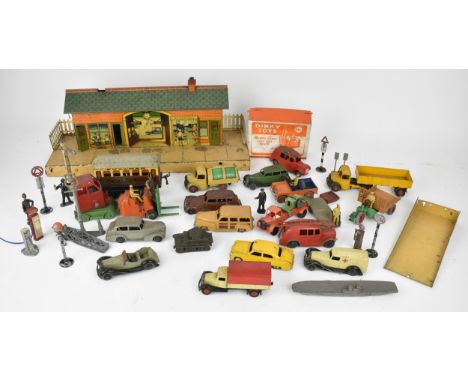 A collection of Dinky die-cast model vehicles, to include a Bedford truck, a Ford Sedan, ambulance, motocart, a Hornby train 