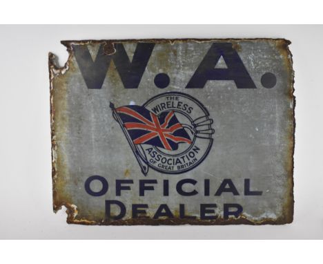 A vintage 'W.A The Wireless Association of Great Britain, Official Dealer' advertising double sided enamel sign, light blue g