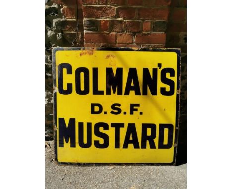 A vintage 'Colman's D.S.F Mustard' advertising enamel sign, with black lettering on a yellow ground, 96 cm x 91.5 cm 
