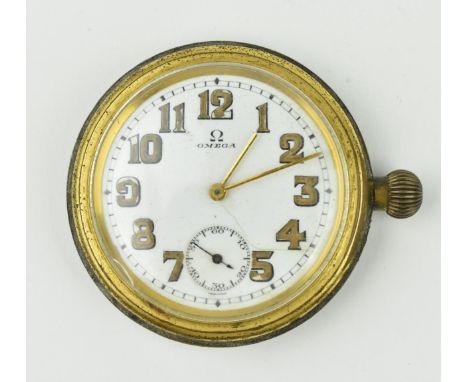 An early 20th century Omega manual wind travel clock, circa 1915, the white enamel dial with Arabic numerals, gilt hands and 