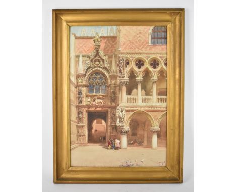 Italian School, 19th centuryarchitectural painting depicting the 'Porta della Carta' entrance to the Ducal palace in Venice, 