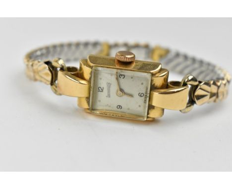A Eberhard 18ct gold manual wind ladies wristwatch, circa 1940s, the dial having Arabic numerals and gilt markers, the case b