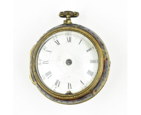 An early 18th century tortoiseshell consular cased pocket watch, the later white enamel dial having Roman numerals, the movem