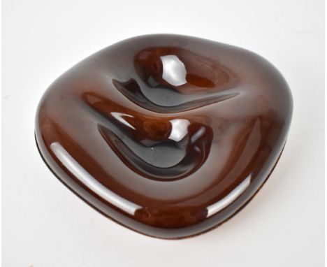 A Georges Jouve ceramic pipe ash tray for Longchamp, with stitched brown leather underside, impressed Longchamp France, 13 cm