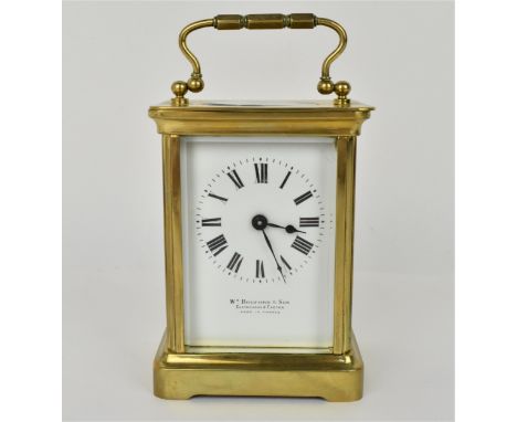 An early 20th century Duverdry &amp; Bloquel brass cased carriage clock, the white enamel dial having Roman numerals and insc
