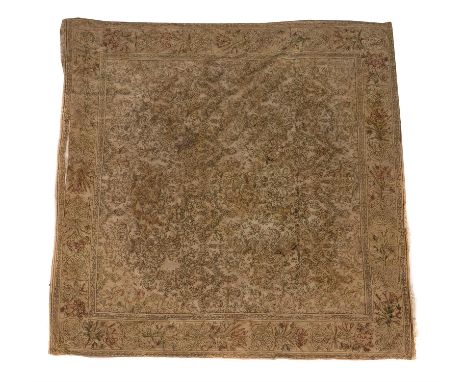 A large raised metal thread or blackwork embroidered textile, likely a table covering, elements probably late 17th century, w