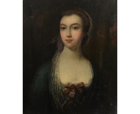 English School (18th Century)Portrait of a lady, half-length, in a blue dress with lace trimOil on canvas 59.8 x 51.4cm (23½ 