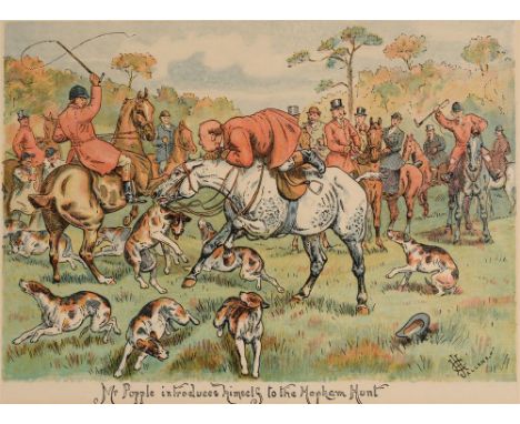AFTER GH JALLAND The Adventures of Mr Popple and The Hopham Hunt, humorous hunting images, set of eight, colour prints, 24 x 