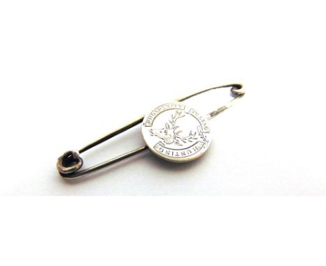 A DEVON AND SOMERSET STAG HUNT PIN the disc engraved with a stag's head within the motto 'Prosperity to Stag Hunting', on a p